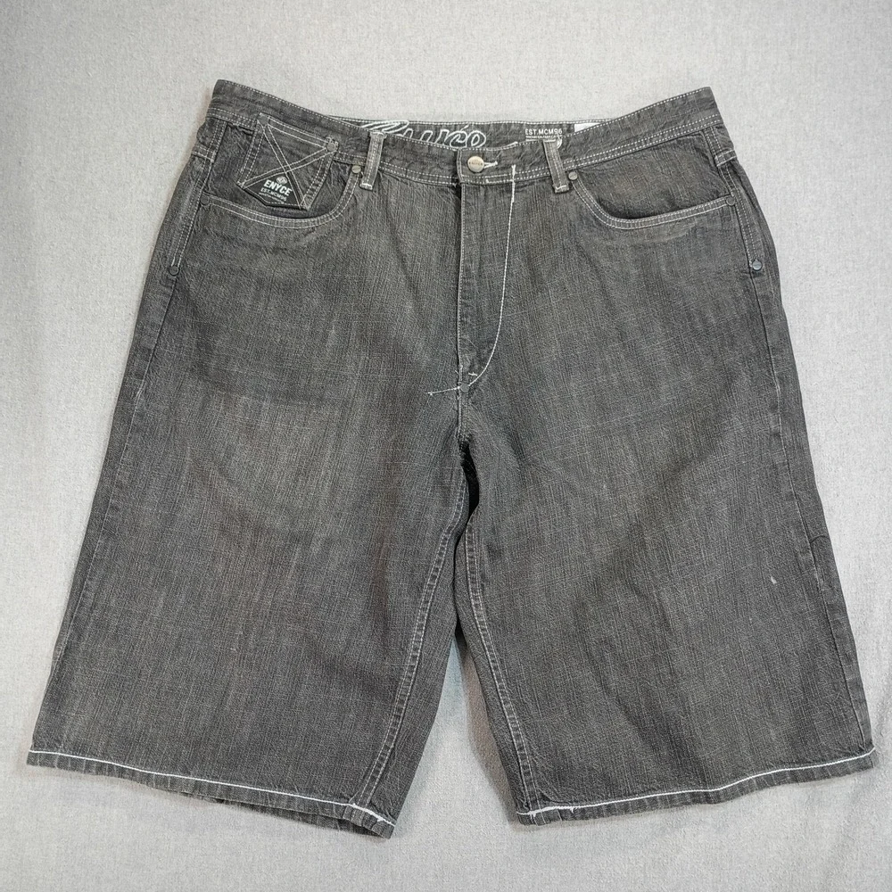 Vintage Enyce Mens 42 Denim Shorts Black Gray Baggy Hip Hop Y2K Long Jorts